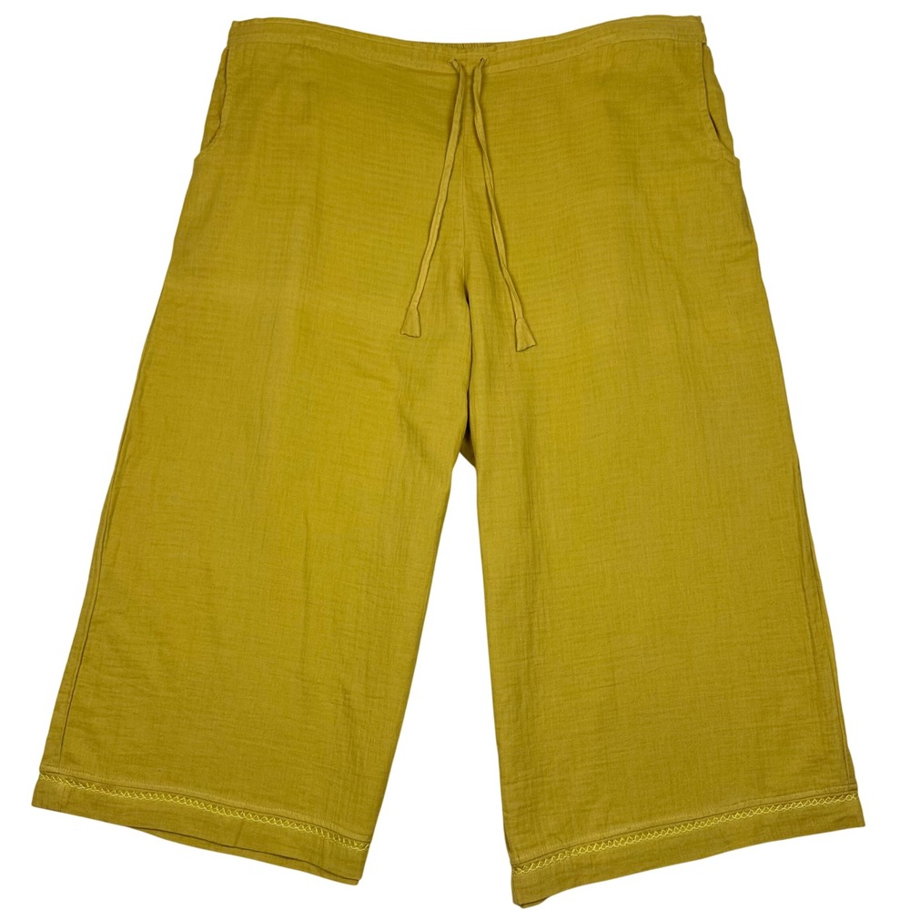 MarketPlace Handwork of India Wide Leg Crop Pants Artisan Women 3W Yellow NEW